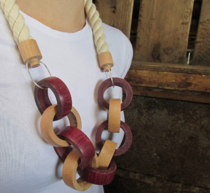 hand made wood turned wooden chain necklace